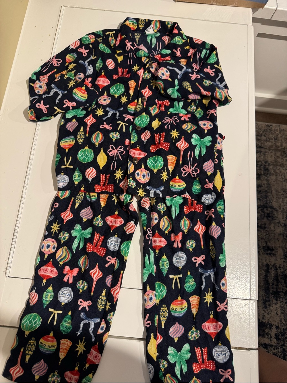 Kids Holiday Ornament Pajama Set - Multicolor on Navy